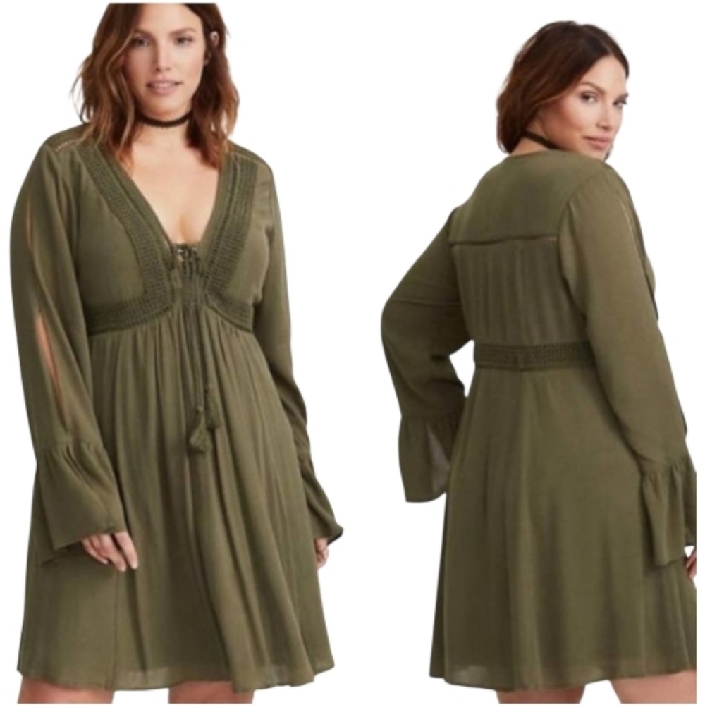 Torrid Olive Green Bohemian Peasant Dress Size 0